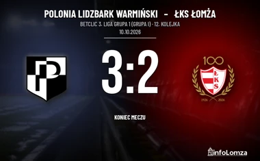 [PIŁKA NOŻNA] Polonia Lidzbark Warmiński – ŁKS Łomża 3:2. Betclic 3. Liga Grupa 1 (Grupa I), 12. kolejka