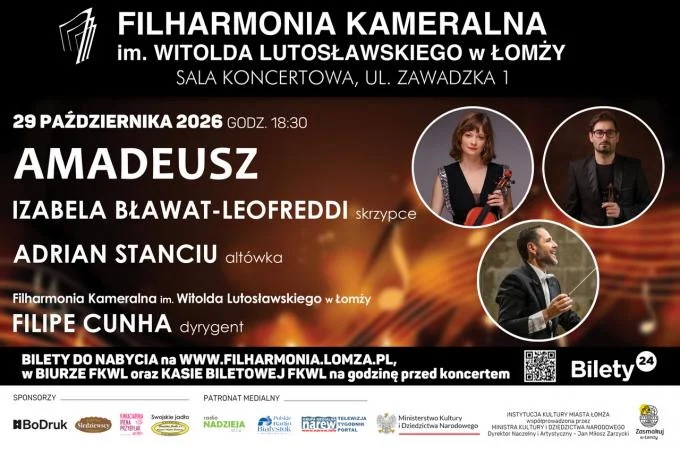Grafika promocyjna wydarzenia Amadeusz – koncert ze skrzypcami i altówką