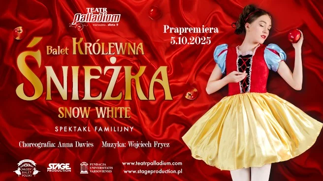 Grafika promocyjna wydarzenia Balet „Królewna Śnieżka” w Łomży — familijny spektakl Młodego Baletu Polskiego
