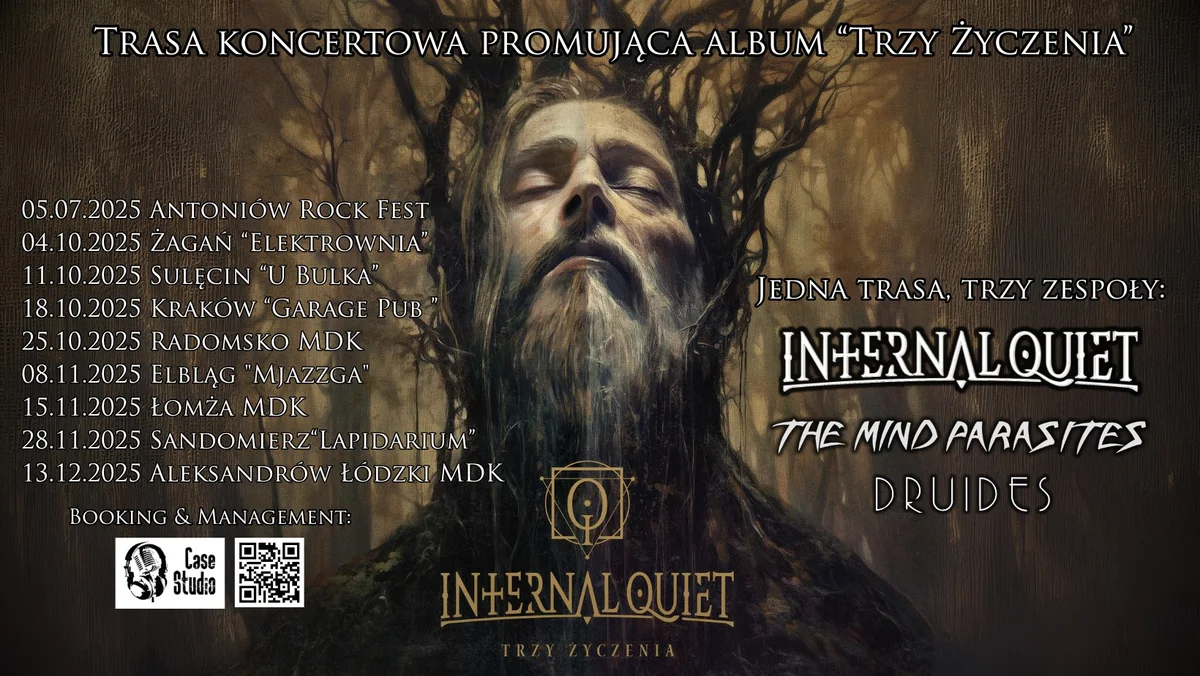 Grafika promocyjna wydarzenia Koncerty zespołów Internal Quiet, The Mind Parasites i Druides w Łomży