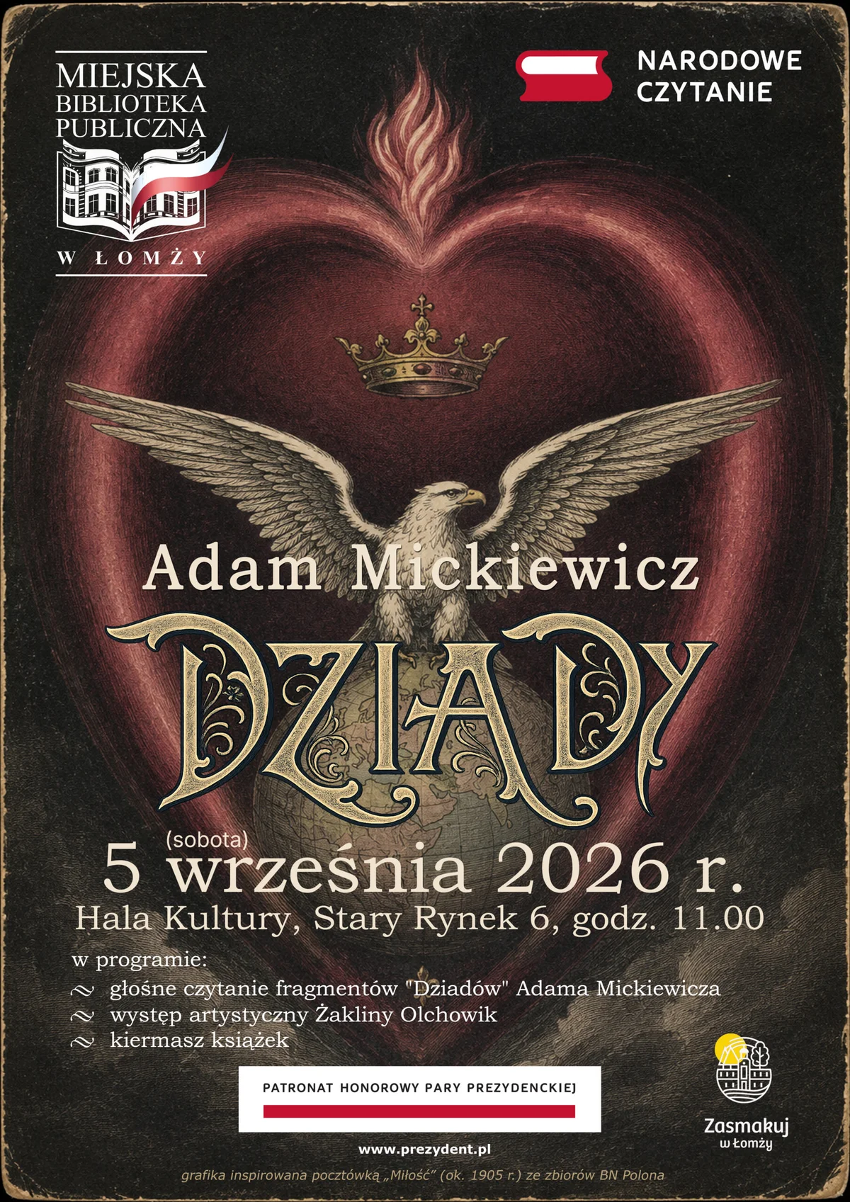 Grafika promocyjna wydarzenia Narodowe Czytanie 2026 w Łomży