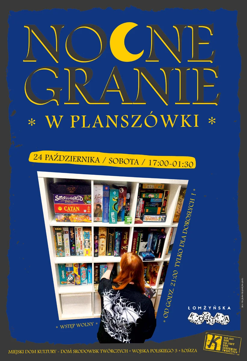 Grafika promocyjna wydarzenia Nocne Granie w Planszówki