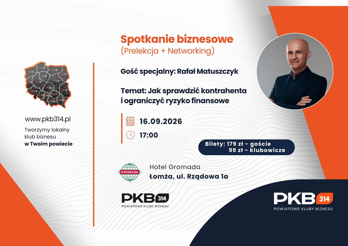 Grafika promocyjna wydarzenia Spotkanie biznesowe PKB314 - Łomża: networking i wiedza