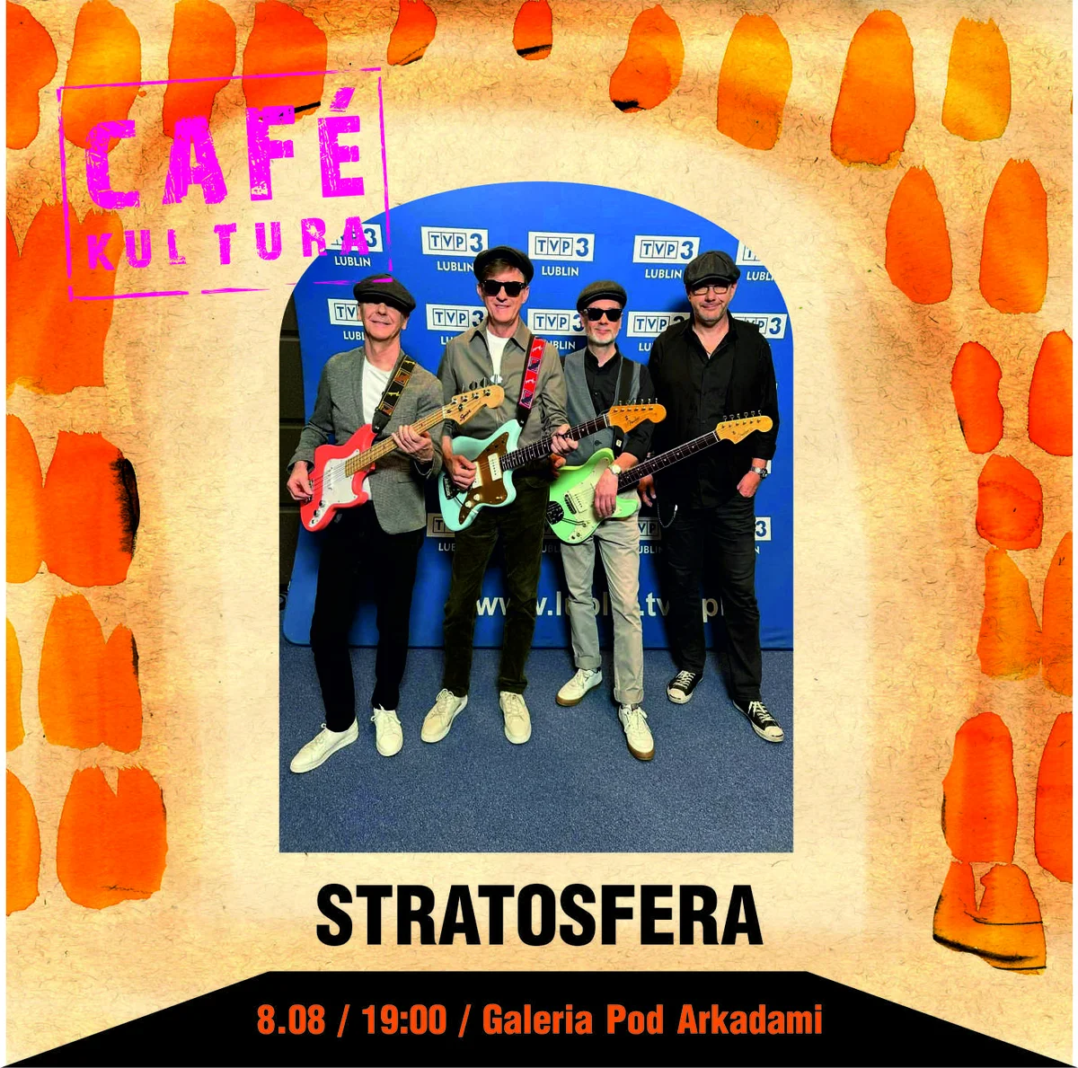 Grafika promocyjna wydarzenia Stratosfera – gitarowe hity lat 60. na Cafe Kultura 2026