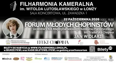 Grafika promocyjna wydarzenia Forum Młodych Chopinistów – koncert Jana Widlarza