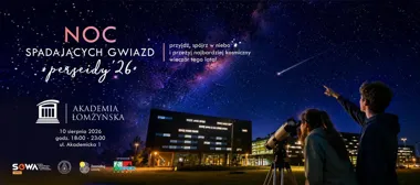 Grafika promocyjna wydarzenia Noc Spadających Gwiazd – Perseidy 2026 w Łomży