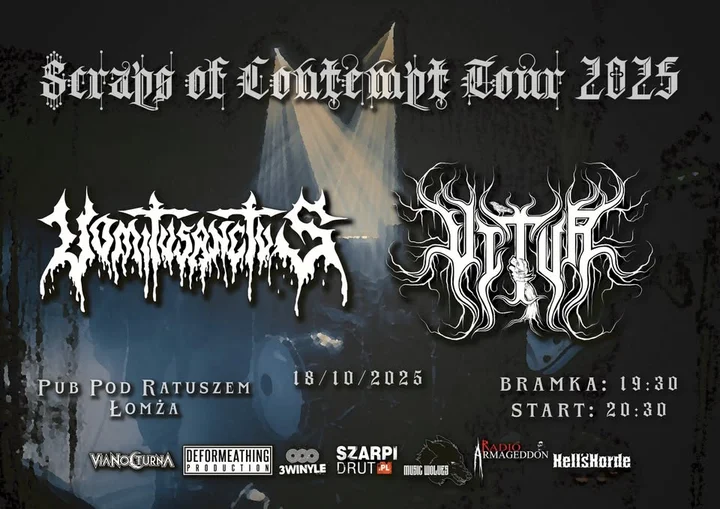 Obrazek przedstawia grafikę promocyjną wydarzenia Koncert metalowy: VomitvsanctvS i Vitur w Pubie Pod Ratuszem w Łomży