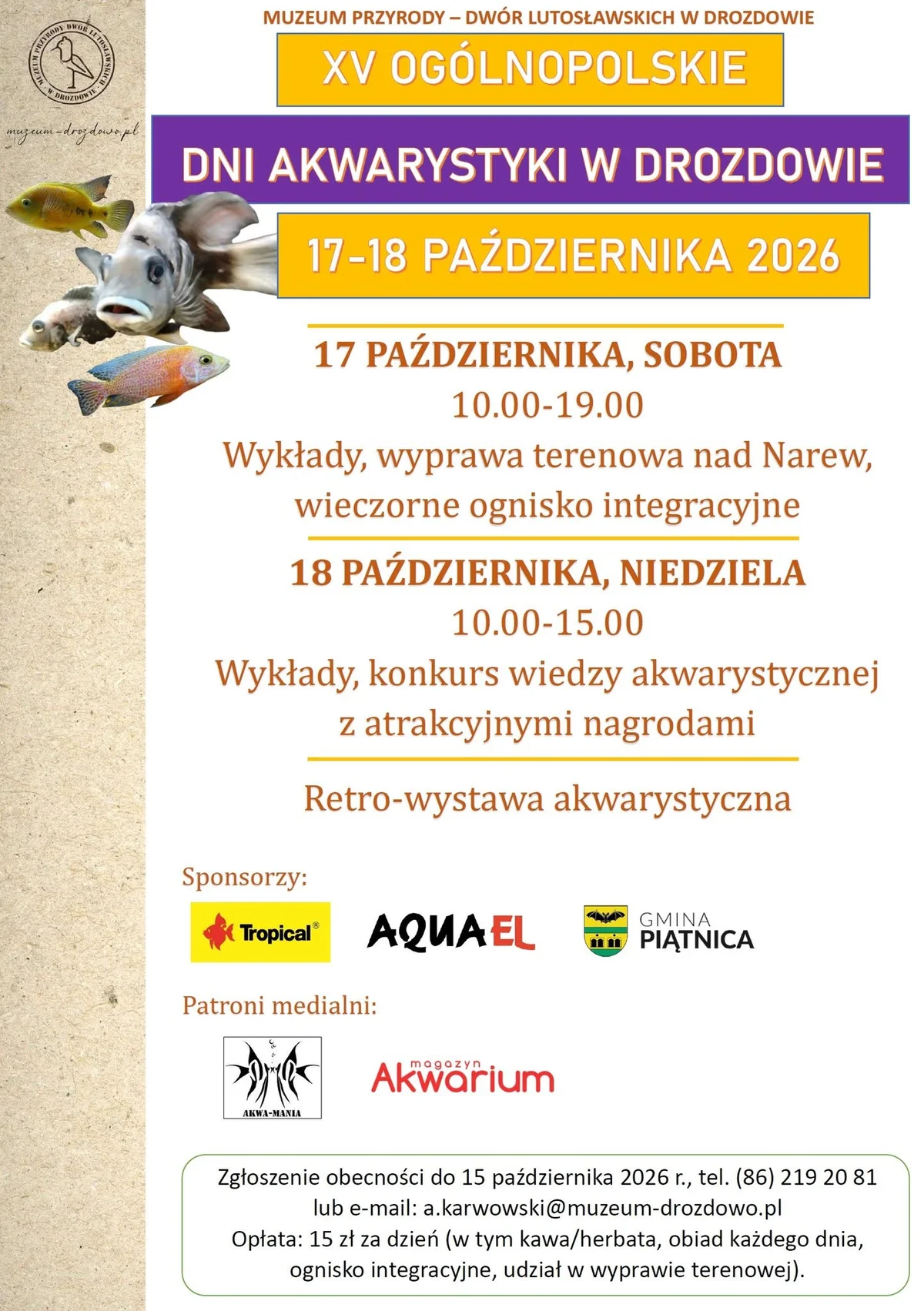 Grafika promocyjna wydarzenia XV Ogólnopolskie Dni Akwarystyki w Drozdowie