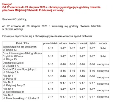 Biblioteka w Łomży przechodzi na wakacyjny rytm - sprawdź, kiedy wpaść po książki